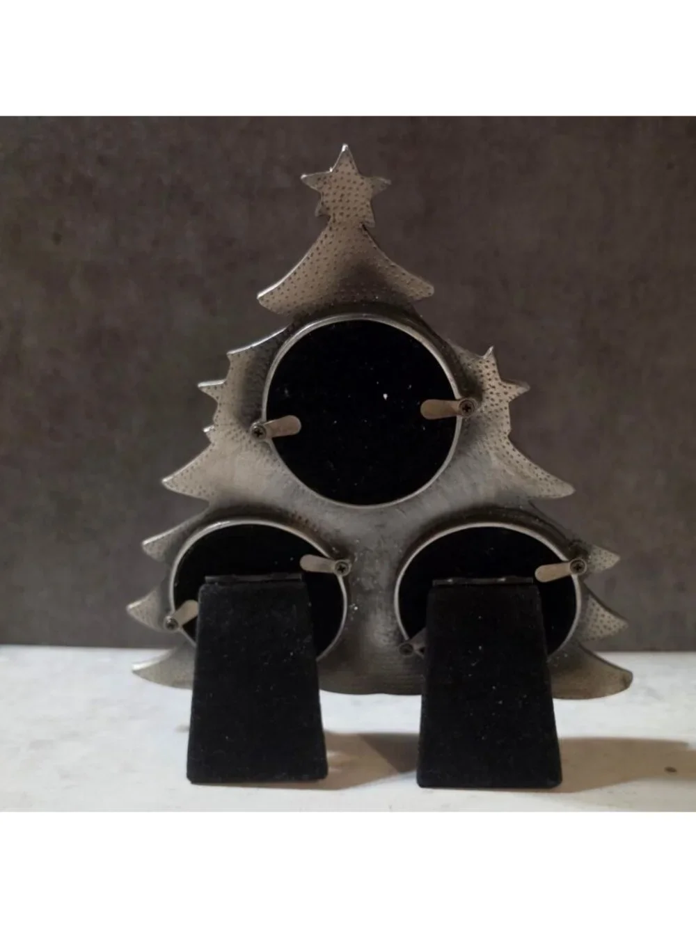 Vintage  Enamel Christmas Tree Nativity Triple Frame